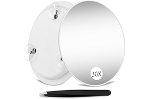 Suupvaor Vergrößerungsspiegel 30X mit Saugnäpfen, 15cm Travel 30X Magnified Mirror Großer runder Make-up Spiegel mit hoher Vergrößerung, Make-up Spiegel mit Pinzette Sets