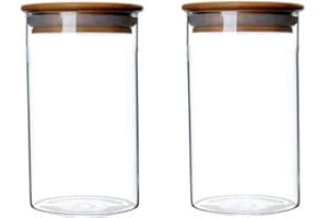 ERICOTRY 350ml Tarro de cristal transparente para almacenamiento de alimentos con tapas herméticas de madera herméticas, contenedores de almacenamiento herméticos para café o café