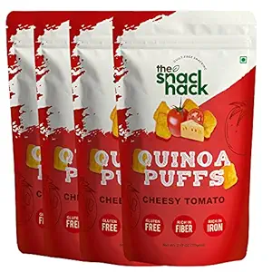 The Snack Hack Cheesy Tomato Quinoa Puffs : (Pack of 4 x 70 gm) | Snack for Kids | Delicious Taste | Healthy Puffs | Protein Snack | Rich in Iron | Super Food | Quinoa Snack