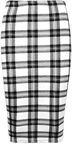 Baleza Womens Ladies Bodycon Animal Cross Skull Wow Print Pencil Skirt Midi Calf Length Normal and Plus Sizes (8-26) (S/M-UK(8-10), White Tartan)