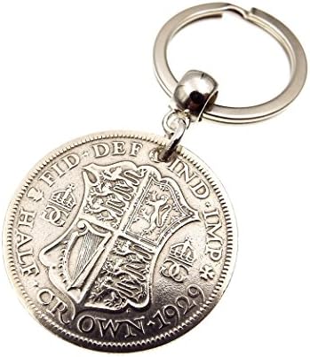 Genuine 1929 50% Silver George V Half Crown Keyring 89th Birthday Gift