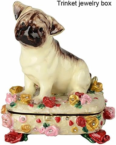 Pug Dog Crystal Jeweled Necklace Jewelry Trinket Treasured Box Animal Figurine