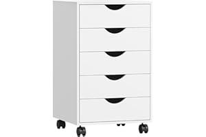HOMCOM Cajonera Escritorio con Ruedas, Cajonera Oficina con 5 Cajones, Archivador Móvil, para Estudio, Salón, 40x40x67 cm, Blanco