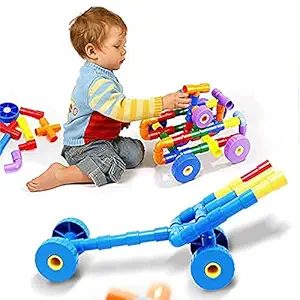 JOY MAKER Pipe Puzzle Colorful Creative Educational Play & Learn Plastic Water Pipe Shaped Building Blocks Puzzle Toy for Kids 3 Years Old (Multicolor)