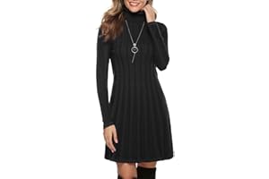 Gyabnw Vestido de Punto para Mujer Vestido de Invierno de Manga Larga de Cuello Pico con Botones Suéter con Cable Jerseys Largos
