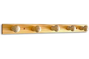 TECHZOCO Perchero de madera pared para atornillar, Colgador de pared de ropa, Percha de pared clasica, Soporte para colgar de madera, 55.6 cm ancho x 5 cm alto, Madera, 5 pomos