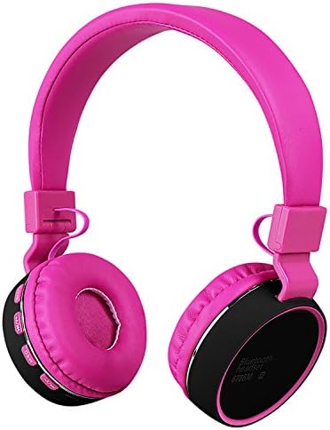 Kids Wireless Headphones Rechargeable Foldable Bluetooth Headset with Volume Limiting and 3.5mm port Micro SD Card For Children Student Girls and Boys Best Gift - Pink