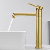 Ulytid Brushed Gold High Basin Tap, 360&deg; Swivel Single Lever 204 mm | 304 stainless steel, ceramic cartridge, cold/hot water,