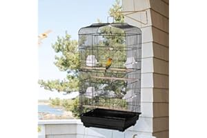 KEDIA Klatka dla ptaków na stojaku dla ptaków, przenośna klatka dla ptaków na wolierze ze zdejmowaną tacą (46 x 36 x 92 cm czarny)