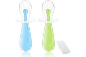 Vicloon Cuillere Silicone pour Bébé,Couverts ergonomiques bébé, cuillère, fourchette et pré-cuillère. Ideal apprentissage diversification alimentaire, DME et auto-alimentation