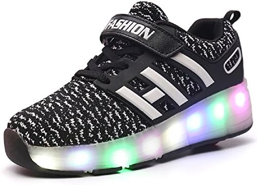 Luckly Grace Unisex Kids LED Roller Skate Shoes With Wheel High Top Retractable Technical Skateboarding Outdoor Sport Trainers Flashing Running Sneaker For Girls Boys (4 UK, Black2)