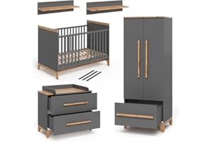 VitaliSpa Kinderzimmer-Set Grau/Eiche Malia 4er Set - 70x187x50 cm aus Spanplatte - Babymöbel-Set für Kleinkinder, Funktionales Set für mehr Ordnung und Struktur