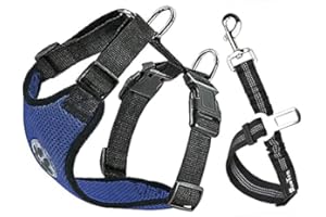 SlowTon Arnés de Coche para Perro con Correa de Conector, multifunción, Ajustable, Doble Tejido de Malla Transpirable, arnés de Chaleco de Viaje con cinturón de Seguridad