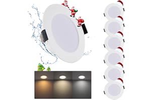 Grebeam 5W Spot LED Encastrable 220V, Lot de 6 Spot Salle de Bain IP65, Blanc Chaud Blanc Neutre Blanc Froid 3000K/4000K/6500K, Spots LED Plafond 80mm pour Cuisine Salon, Rond