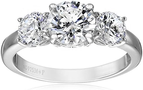 Platinum-Plated Sterling Silver Swarovski Zirconia 2 cttw Round 3 Stone Ring