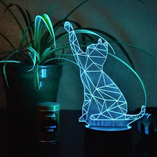 Cat 3D Night Light Touch Table Desk Lamps, HAIYU 7 Color Changing Illusion Lights with Acrylic Flat &amp; ABS Base &amp; USB Charger for Christmas Gift