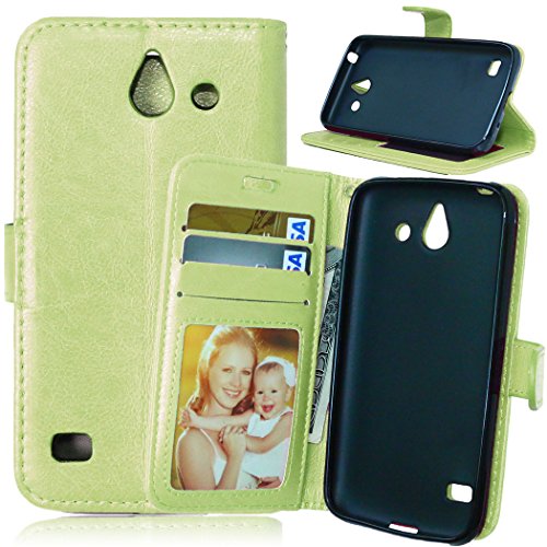 For Cell Phone Protective Cases, for Huawei Ascend Y550 Solid Color Premium PU Leather Wallet Magnetic Buckle Design Flip Folio Protective Case Cover with Card Slot/Stand (Color : Green)