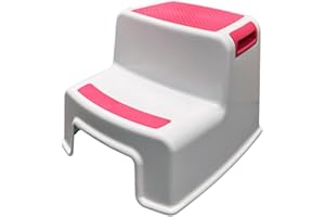 Sterun Sturdy Double Step Stool for Kids - Anti-Slip Toddler’s 2 Step Stool for Potty Training, Kitchen, and Bathroom (Pink)