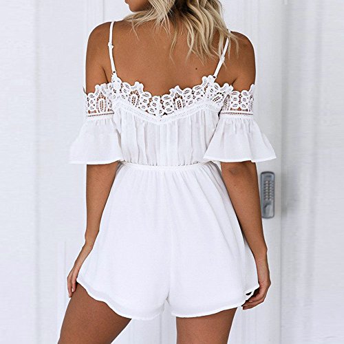 Damen Overall,SannysisFrauen Sommer Aus Schulter Overall (S, Weiß) - 4