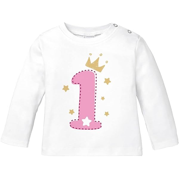 Maglietta 1&deg; Compleanno Bambino - Cotone Biologico Bianco Con Numero 1 E Corona - Taglia 80-86 Cm