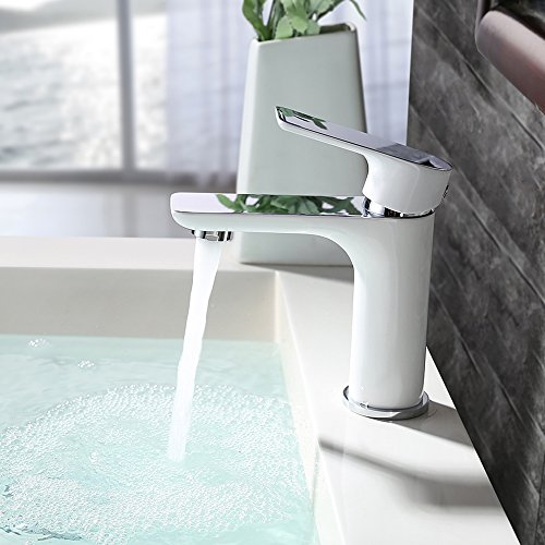 Homelody Weiß Badarmatur Chrom Wasserhahn Bad Armatur Mischbatterie Einhebelmischer Waschtischmischer Waschbeckenarmatur Waschbecken Armatur f. Bad - 5