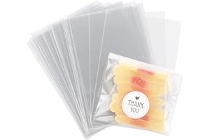 Sweelov 200 małych torebek celofanowych, torebek na ciasteczka z naklejkami, przezroczyste, małe celofanowe torebki na słodycze, torebki na prezenty na Boże Narodzenie, imprezę, cukierki, upominki (10