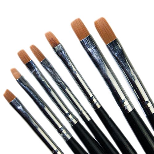 7pcs Nail Art Painting Acrylic UV Gel Salon Pen Flat Brush Kit Set Dotting Tool