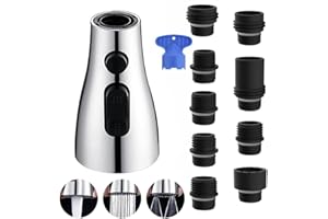 JINYOMFLY Wymienna głowica prysznicowa do kuchni – 3 tryby pracy, dysza kranowa, regulator strumienia, 360 stopni, zamiennik głowicy prysznicowej do armatury kuchennej, głowica natryskowa do łazienki, nasadka do kranów, FM22/M24 (kolor srebrny)