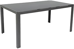 Bel-sol Esstisch Aluminium Glastisch und Gartentisch Schwarz Wetterfest für Outdoor und Indoor, B: 160 cm x T 90 cm x H 74 cm
