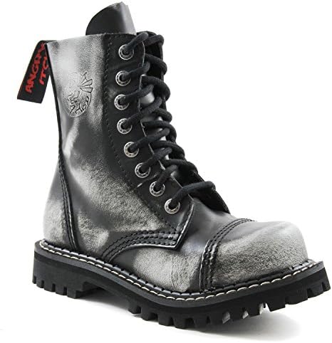 Angry Itch 8-Hole Gothic Punk White rub-Off Leather Army Ranger Boots with steeltoe - UK Sizes 3-13 - Made in EU!, EU-Size:EU-39