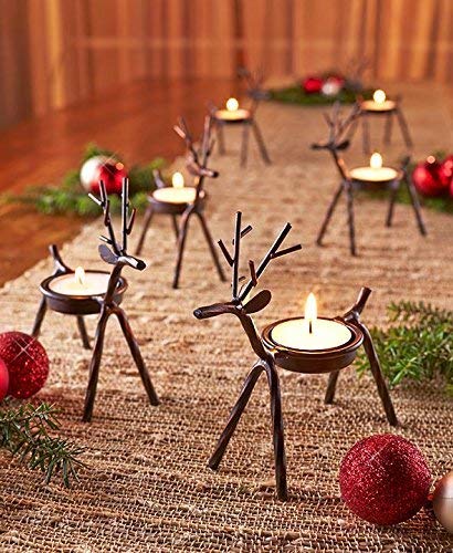 The Purple Tree Cute Christmas Reindeer Tealight Holder - 4 pc (Black) Reindeer Shaped tealight Holder, Christmas Lights, Christmas tealight