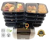 10 Pack Premium 2-compartments Microwave And Dishwasher Safe Stackable Reuseable Meal Prep Plastic Food Containers with Lid/Divided Plate/Bento Box/Lunch Tray Recycling Code 5 PP 100% BPA free (Black) (Kitchen &amp; Home)