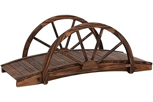 vidaXL Gartenbrücke mit Rad Design, Teichbrücke über Bach Kiesweg Fischteich, Zierbrücke für den Außenbereich, Brücke Holzbrücke, Massivholz Tanne
