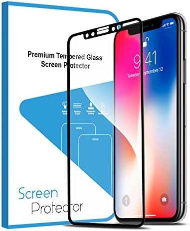 Vsllcau iPhone X tempered glass Screen Protector Film 3D Full Screen Coverage Edge to Edge Protection 9H Anti-scratch Screen Cover Saver Guard for Apple 5.8’’ iPhone X / iPhone 10 2017 - BLACK Frame