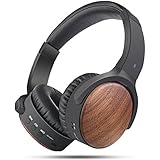 ANCDEEP Wood Active Noise Cancelling Wireless Headphones, Lightweight On-ear Bluetooth Headsets with Built-in Mic and Volume Control (Walnut Wood)