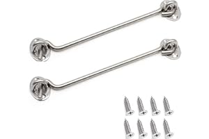 BuxiuGK 2 Stücke Sturmhaken 8 Zoll Kabinenhaken Edelstahl mit 8 Stücke Montage Schrauben für Türen Garagentor Fenster,Silber