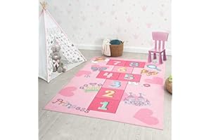 ‎THE CARPET the carpet Happy Life – Kinderteppich Spielteppich Zahlenteppich & Hüpfteppich mit Zahlenmotiv, rutschfest & pflegeleicht, ideal fürs Kinderzimmer, Pink, 80 x 150 cm