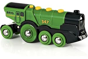 BRIO World - 33593 - Locomotive Verte Puissante À Piles - Train Électrique Son Et Lumière - pour Circuit De Train en Bois - Jouet pour Garcons Et Filles Dès 3 Ans - Vert