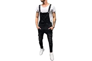 FANSU Men Denim Overalls Trousers Dungarees Vintage Work Bib Jeans Jumpsuits with Knee Pads Pockets Coveralls Pants Big Waist Plus Size