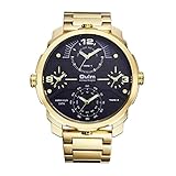 Qy DREI Bewegungen Quarzuhr Disc Design Casual Outdoor Vogue Quarz Armbanduhr Qualität Leder,Goldblack