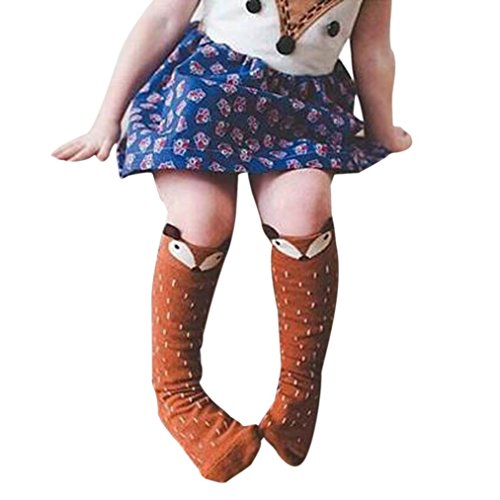 Fulltime(TM) Toddlers Kids Girls Fox Pattern Knee High Socks For Age 0-24 months 1-3 4-6 Years (4-6 years, Coffee)