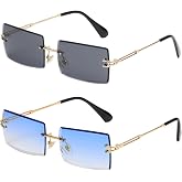 SKHAOVS 2 Pairs Square Frameless Sunglasses Retro Rectangle Sunglasses for Women Men Retro Frameless Sunglasses Fashion Retro