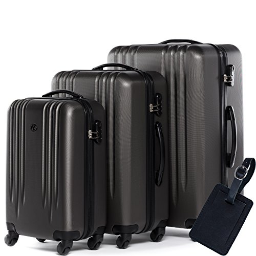 FERG&Eacute;&reg; Juego de 3 maletas de viaje Marseille Trolley funda r&iacute;gida 4 ruedas gris