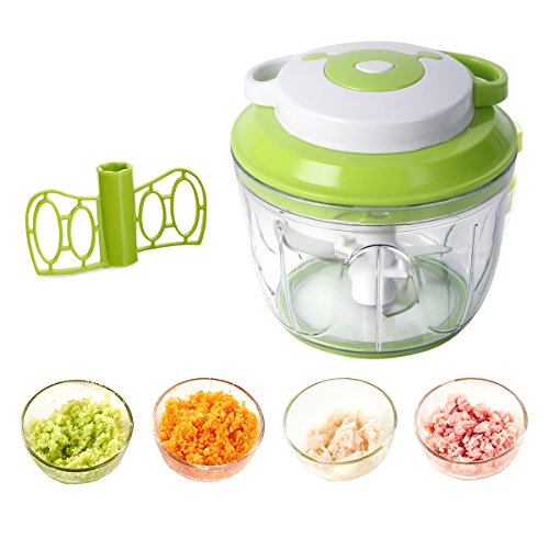 1L Picadora de Alimentos Manual Cortador de Verduras con 3 Cuchillas de Acero Inoxidable Licuadora Tirando para Picar Verduras Frutas Carne Cebolla Jengibre Ajo Ensalada(Verde) -Duomishu