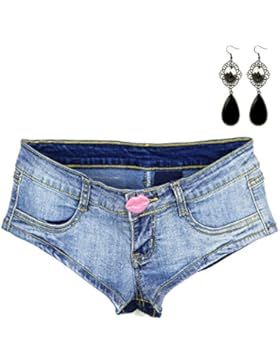 Sitengle Damen Denim Jeans Shorts Hot Pants Low Waist Side Straps Lochjeans Kurzschlüsse