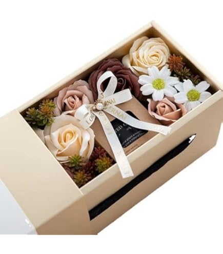 Coffret Cadeau Luxe Bougie Parfumée & Fleurs – Boîte Dorée Avec Ruban, Prêt à Offrir, Senteur Apaisante