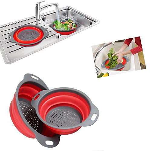 Faltbarer Seiher HanSemay Zusammenlegbares Silikon-Sieb Safe und Durable.Includes 2 Größe große 11,5 und 9,5 Zoll. (Red)