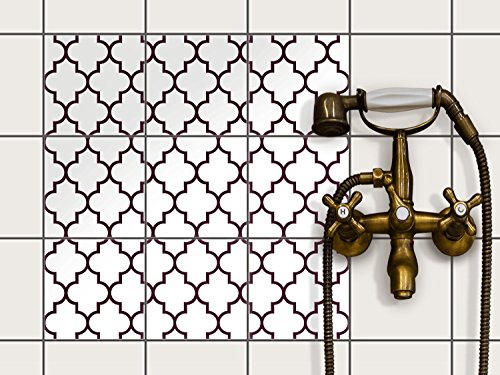 Fliesen-Sticker | Design-Fliesenaufkleber Badezimmerfliesen Dekofolie Badezimmergestaltung | 15x15 cm Muster Ornament Retro Pattern - Dunkelrot - 9 Stück