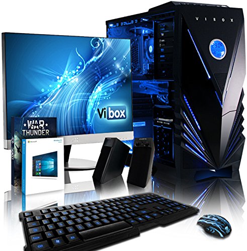 VIBOX Complete Komplett-PC Paket 8 Gaming PC - 4,2GHz Intel i5 Quad Core CPU, RX 460 GPU, leistungsfähig, Desktop Gamer Computer mit Spielgutschein, 23" Monitor, Gamer Tastatur & Mouse, Windows 10, Blau Innenbeleuchtung, lebenslange Garantie* (3,8GHz (4,2GHz Turbo) Intel i5 7600K Kabylake Quad 4-Core Prozessor CPU, MSI AMD Radeon RX 460 2GB Grafikkarte, 8GB DDR4 2133MHz RAM, 2TB (2000GB) SATA III 7200rpm Festplatte, 500W 85+ Netzteil, Vibox blaues Gaming Gehäuse, Intel B250 Mainboard)