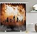 Produktbild HiExotic Duschvorhang Whimsy Halloween Decorations Shower Curtain Zombies Dead Men Body Walking in The Doom Mist at Dark Night Sky Haunted Decor,Non-Toxic Waterproof Decor,Orange Black,60X72In